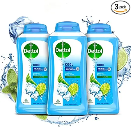 Dettol Body Wash and Shower Gel for Women and Men Cool Pack of 3 250ml each Soap Free Bodywash 12h Complete Odour Protection