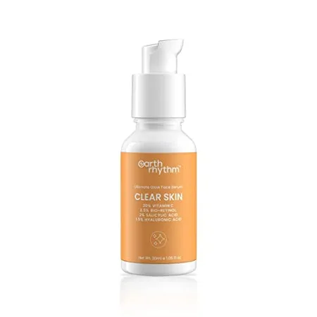 Earth Rhythm 20 Vitamin C Serum for Glowing Clear skin with Hyaluronic Salicylic Acid Hydrates Moisturizes Brightens Suitable for Oily Sensitive Acne Prone Skin Men Women 30 ml