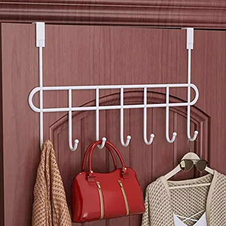 Everline Multi Alloy Steel Functional Steel Over The Door Hook Hanger Organizer Wall Hook Rack Black 7 Hook 