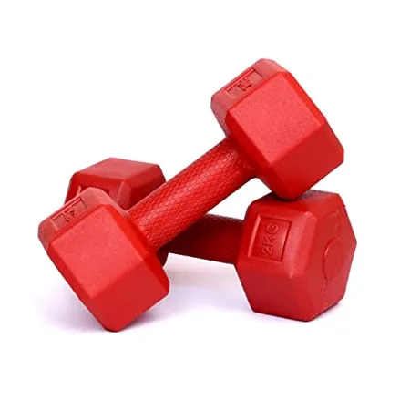 FitBox Sports 4kg Hexa PVC Dumbbells 2kg x 2 RED