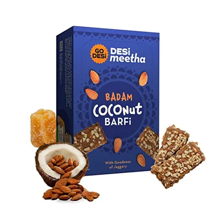 GO DESi DESi Meetha Badam Coconut Barfi 500 Grams 40 Individually Wrapped Pieces Dry Fruits Sweet Sweets Indian Mithai