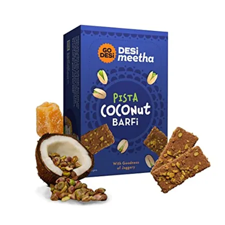 GO DESi DESi Meetha Pista Coconut Barfi 500 Grams 40 Individually Wrapped Pieces Dry Fruits Sweet Sweets Indian Mithai