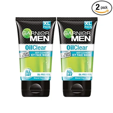 Garnier Men Face Wash Balances Oil Level in Skin Oil Clear Clay D Tox 150 g Pack of 2 