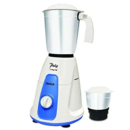 INALSA Mixer Grinder Polo 550 W 2 Stainless Steel Jars 3 Speeds with Pulse Function Overload Protection Heavy Duty Blades white Blue 