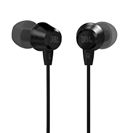 JBL C50HI Wired in Ear Headphones with Mic One Button Multi Function Remote Lightweight Comfortable fit Black 