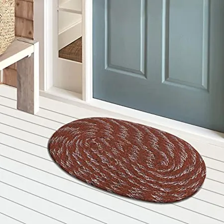 Kuber Industries Cotton Oval Door Mat for Porch Kitchen Bathroom Laundry Room Maroon 54KM3944