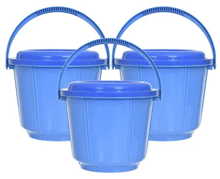 Kuber Industries Small Multiuses Plastic Kitchen Pantry Storage Container Bucket with Handle Lid 5 LTR Pack of 3 Blue 47KM01233
