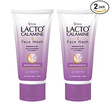 Lacto Calamine Daily Facewash with Kaolin Clay Niacinamide and Vitamin E for Oily Skin Controls Pimples Blackheads and Whiteheads Paraben Free 100ml Pack of 2