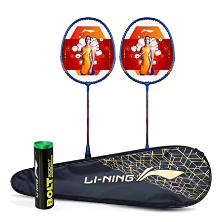 Li Ning Diwali Gift Pack Set of 2 Badminton Rackets 1 Racket Cover and 1 Bolt Boost Nylon Shuttlecocks Tube