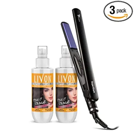 Livon Super Styler Serum for Women Men for Hair Straightening Straighter Hair up to 12 hours 5x less breakage With Heat Activated Proteins 100 ml Pack of 2 with Syska Hair Straightener