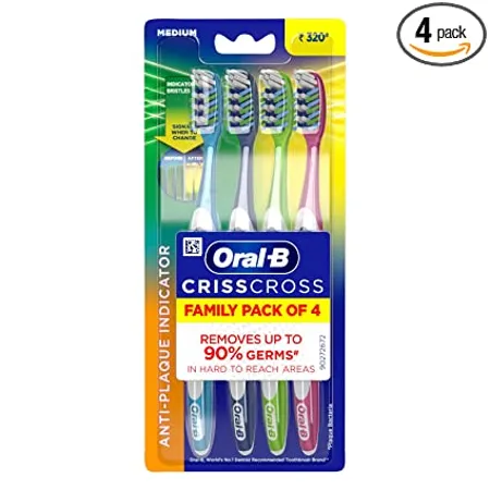 Oral B Criss Cross Family pack of 4 toothbrushes Medium for adults Manual Multicolor