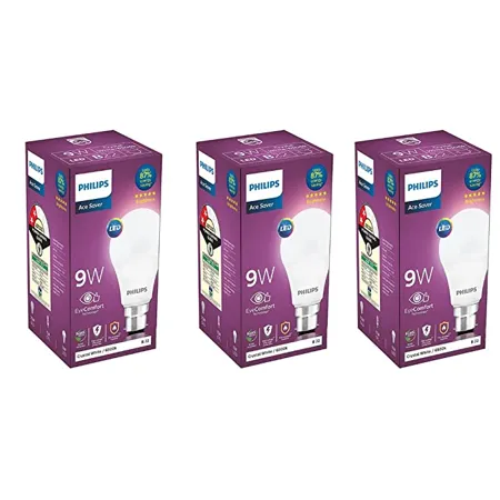 Philips Ace Saver 9 Watt LED Bulb B22 Cool Day Light Pack of 3