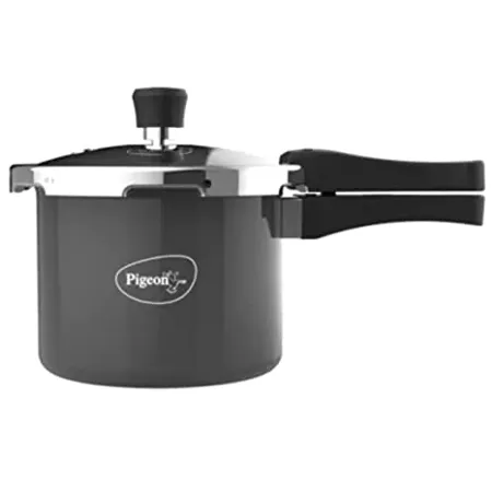 Pigeon By Stovekraft Hard Anodised Pressure Cooker with Outer Lid Induction and Gas Stove Compatible 3 Litre Capacity for Healthy Cooking Black 