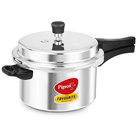 Pigeon by Stovekraft Favourite Induction Base Aluminium Pressure Cooker with Outer Lid 5 Litres Silver