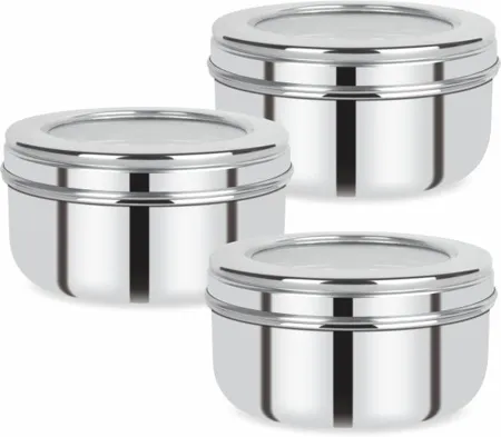 Renberg Stainless Steel Puri Canister Set of 3 300ml Sliver RBIN 6090 300 ml Steel Utility Container Pack of 3 Silver 