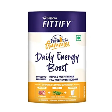 Saffola FITTIFY The PerfeKt Gummies Daily Energy Boost 60 Gummies Kids Adults Nutrients like Vitamin C Vitamin A Zinc reduces Daily Fatigue Lemon Strawberry Flavour