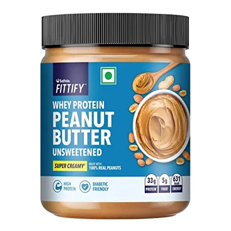 Saffola Fittify Whey Protein Peanut Butter Unsweetened Super Creamy High Protein No Added Sugar Control Diabetes Keto Diet 200g