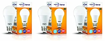 Wipro Garnet Base E27 9 Watt LED Bulb Pack of 3 Cool Day Light 
