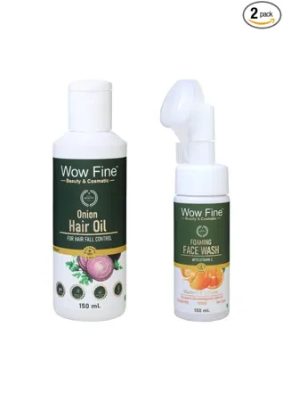 Wow fine Unisex Set of Vitamin C Foaming Face Wash 150 ML Sustainable Onion Hair Oil