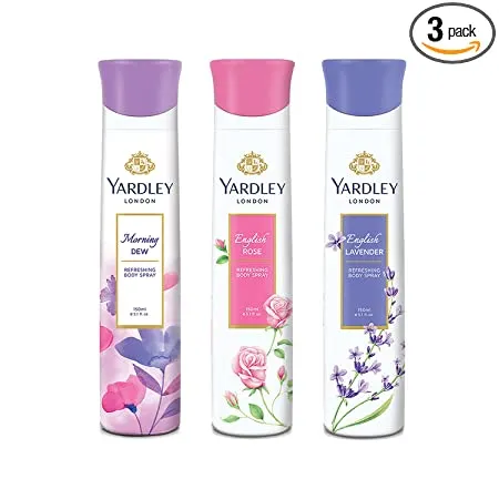 Yardley London Refreshing Deo Body Spray Tripack English Lavender English Rose Morning Dew for Women 150ml Each Pack of 3 