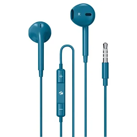 Zebronics Zeb Buds 30 3 5Mm Stereo Wired in Ear Earphones with Mic for Calling Volume Control Multifunction Button 14Mm Drivers Stylish Eartip 1 2 Meter Durable Cable and Lightweight Design Blue 