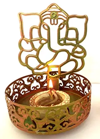 eCraftIndia Shadow Ganesh Ji Metal Tea Light Holder 8 cm x 8 cm x 11 cm Brown 
