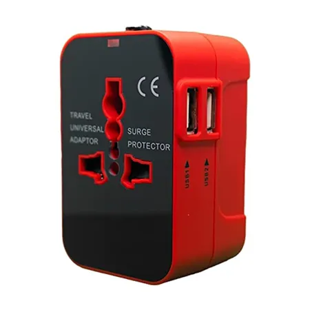 rts 25W USB Universal Travel International All in One Worldwide Travel Multi Plug Adapter cable Wall Charger with Build in Dual USB Charger with Multi Type Power Outlet for USA EU smartphone Black Red