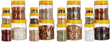 Amazon Brand Solimo Plastic Wavy Pattern Storage Container Set with Wide Mouth 20 Pieces Large 