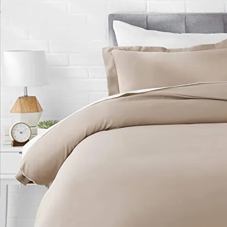 AmazonBasics Microfiber Comforter Cover Set With Pillow Cover Single 66X90 Inch Taupe 2 Piece Duvet Cover Pillowcase 