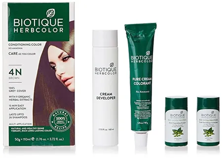 Biotique Bio Herbcolor Conditioning Hair Color 50g 110ml Brown 4N Pack of 1 
