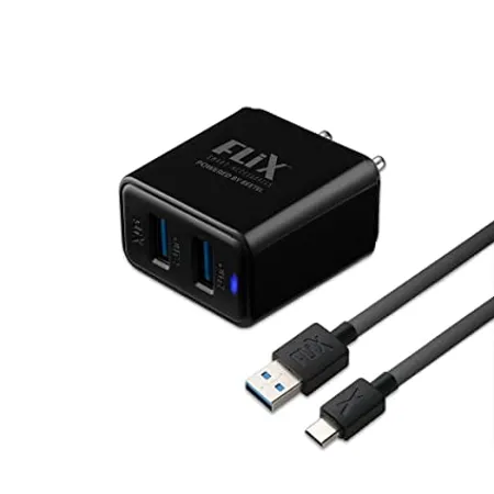 FLiX Usb Charger Flix Beetel Bolt 2 4 Dual Poart 5V 2 4A 12W Usb Wall Charger Fast Charging Adapter For Android Iphone 11 Xs Xs Max Xr X 8 7 6 Plus Ipad Pro Air 2 Mini 3 4 Samsung S4 S5 More Black