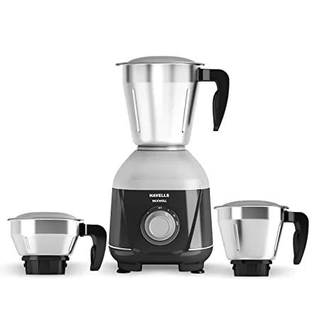 Havells MIXWELL 500 Watt 3 Jar mixer grinder 304 SS Blades Bigger and wider mouth SS Jars All Jars with Handle Black and Grey 