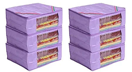 Kuber Industries 6 Piece Raw Silk Saree Cover Purple