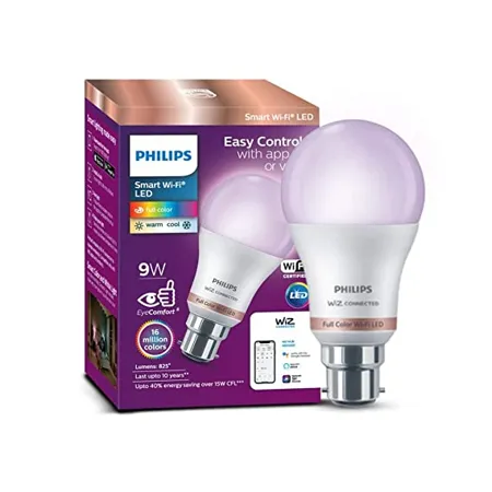 Philips Wiz Wi Fi Enabled B22 9 Watt LED Smart Bulb Compatible with Amazon Alexa and Google Assistant 16M Colours Shades of White Dimmable Tunable Pack of 1