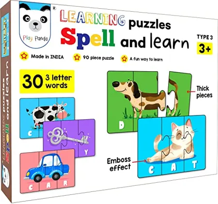 Play Panda Spell Learn Type 3 90 Piece Spelling Puzzle Learn to Spell 30 Three Letter Words Beautiful Colourful Pictures Age 3 
