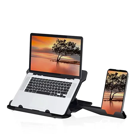 Portronics My Buddy Hexa 22 Adjustable Tabletop Laptop Stand with Mobile Holder Ventilated Portable Foldable Compatible for 15 6 inch Laptops MacBook Notebook with 360 Rotation Base Black 
