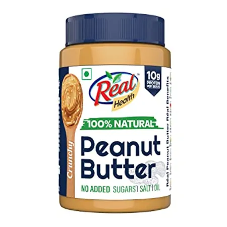 Real Health 100 Natural Peanut Butter Crunchy 1Kg Unsweetened High Protein with 10g Protein per serve For Fitness conscious Zero Trans Fat Gluten Free Non GMO Peanuts