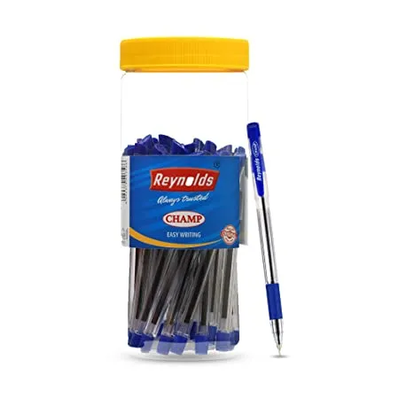 Reynolds CHAMP BP 30 COUNT JAR BLUE Ball Pen I Lightweight Ball Pen With Comfortable Grip for Extra Smooth Writing I School and Office Stationery