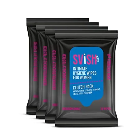 SVISH ON THE GO Intimate Hygiene Wipes For Women l Skin Friendly pH Dermatologically tested Wipes With Natural Cucumber Extract l pack of 4 40 Wipes 