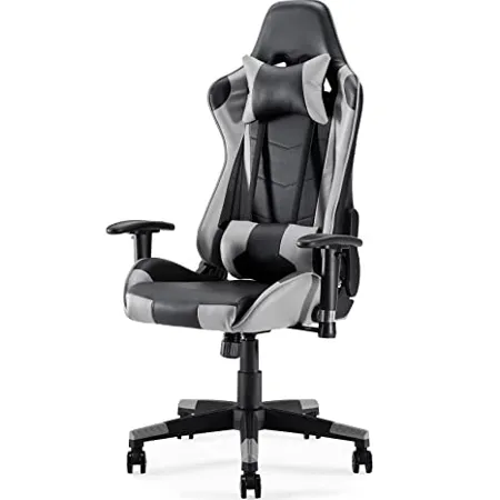Sunon Gaming Chair Computer Chair With Footrest And Lumbar Support Height Adjustable Gaming Chair With 360 Swivel Seat And Headrest For Office Or Gaming Faux Leather Black Grey 