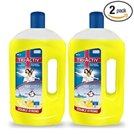 Tri Activ Double Strong Disinfectant Floor Cleaner Half Cap Only 10X Cleaning with 99 9 Germ kill Citrus Fragrance Pack of 2 1000ml x 2 Units 