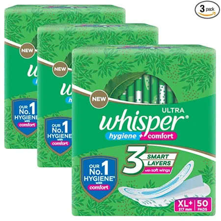 Whisper Ultra Clean Sanitary Pads for Women XL 50 Pack of 3 Napkins