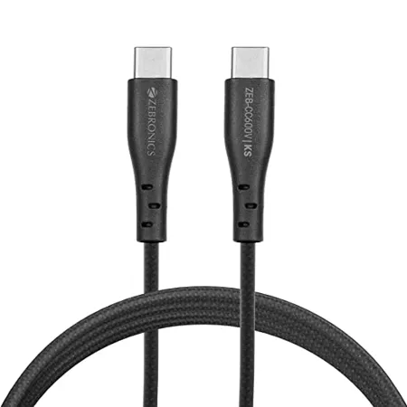 Zebronics CC600V Type C to C cable with PD 60W Rapid charging 1M braided cable Compatible for smartphone tablet Laptop Data transfer and Superior durability Braided Black 