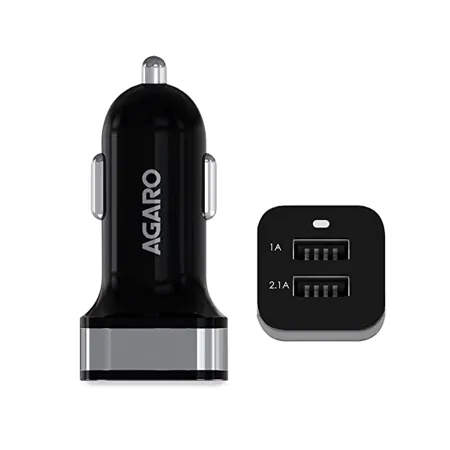AGARO 3 1 A Dual Port Lightning USB Smart Car Charger for All Smartphones Tablets Black