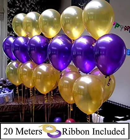 AMFIN Metallic Balloons Purple Golden 10 Inch Pack of 50 