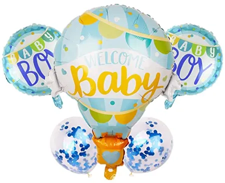 AMFIN Welcome Baby Foil Balloon 1st Birthday Decoration Newborn Baby Party Baby Shower Party for Boys Blue