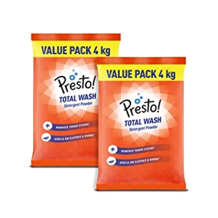 Amazon Brand Presto Total Wash Detergent Powder Twin 4 Kg 4Kg Pack