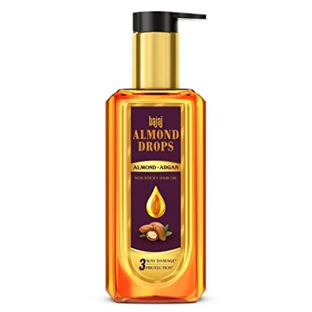 Bajaj Almond Drops Almond Argan Hair Oil 200Ml Provides 3 Way Damage Protection For Soft And Shiny Hair Non Sticky Formula With Almond Oil Argan Oil
