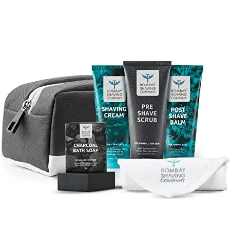 Bombay Shaving Co Premium Valentine s Day Shaving Kit Gift Pack for Men Pre Shave Scrub Shaving Cream Post Shave Balm Charcoal Soap Towel Shaving Kit Bag Gift For Men Husband Boyfriend