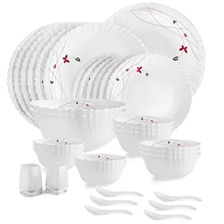 Cello Lush Fiesta Dazzle Series Opalware Dinner Set 35 Pieces Service for 6 White